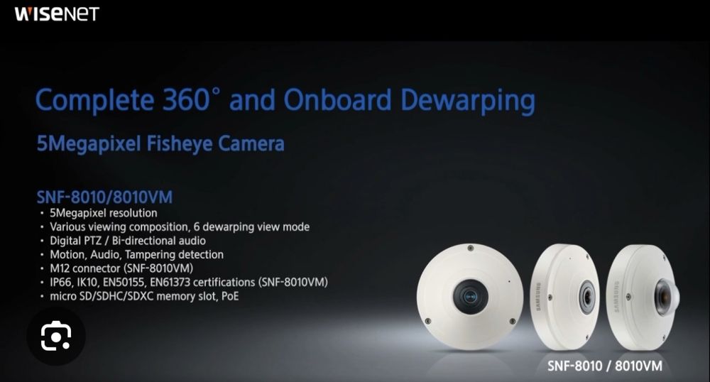 5Mpx Samsung Wisenet IP camera 360 fish eye