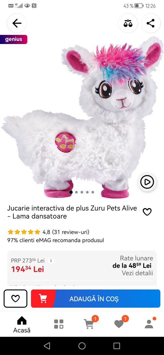 Jucarie interactiva de plus Zuru Pets Alive - Lama dansatoare!