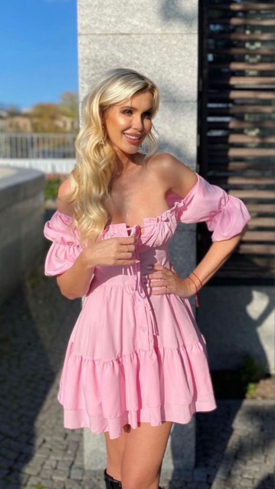 Розова къса лятна рокля уникална размер с