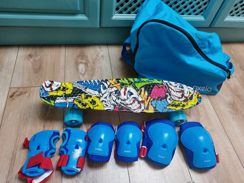 Placa skateboard NOUA fish cu luminite+protectii maini,coate,genunchi