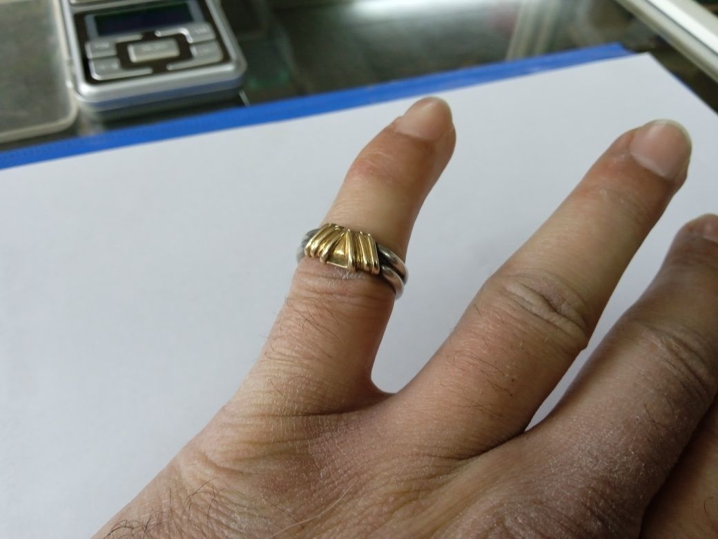 Сребърен пръстен 925 със злато 14 С