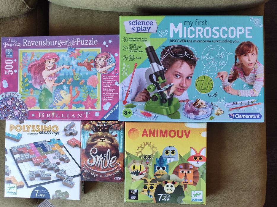 Продавам 5 настолни игри в отлично състояние за възраст 7+ години