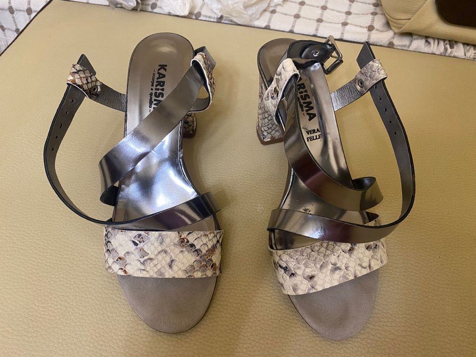 Sandale cu toc, piele naturală, animal print, nr 36, brand Karisma