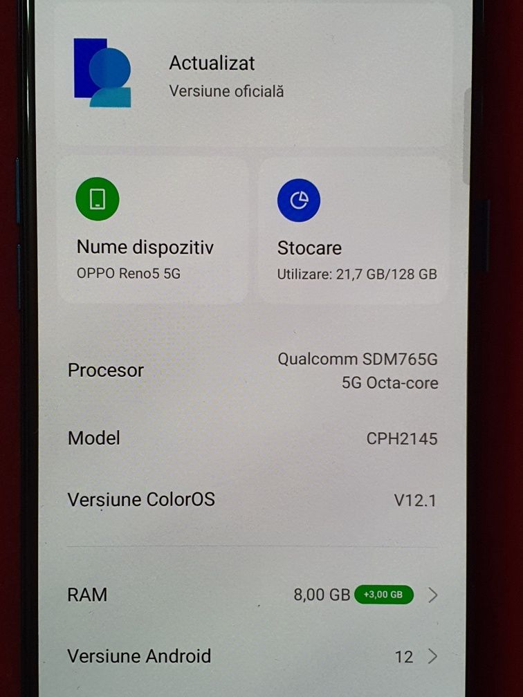 Oppo Reno 5G Blue 128Gb  8Gb Ram, Impecabil, Liber de rețea!!!