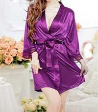 Halat satinat violet material moale si elegant xs s