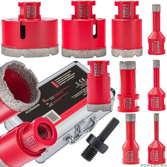 Set carote diamantate, 6-68 mm, HEX, M14, 9 piese, Red Technic