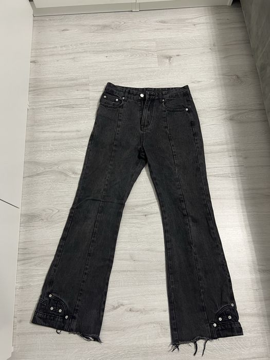 Blugi flared bootcut distressed custom made gri