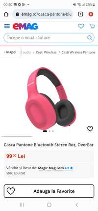 Casca Pantone Bluetooth Stereo Roz, OverEar
