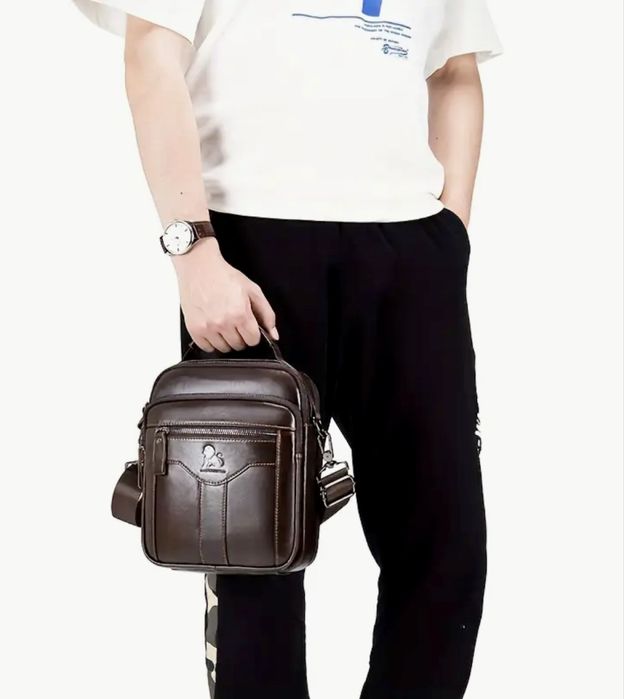 Луксозна и Практична Мъжка бутикова чанта с дръжка/Кафява естест. кожа