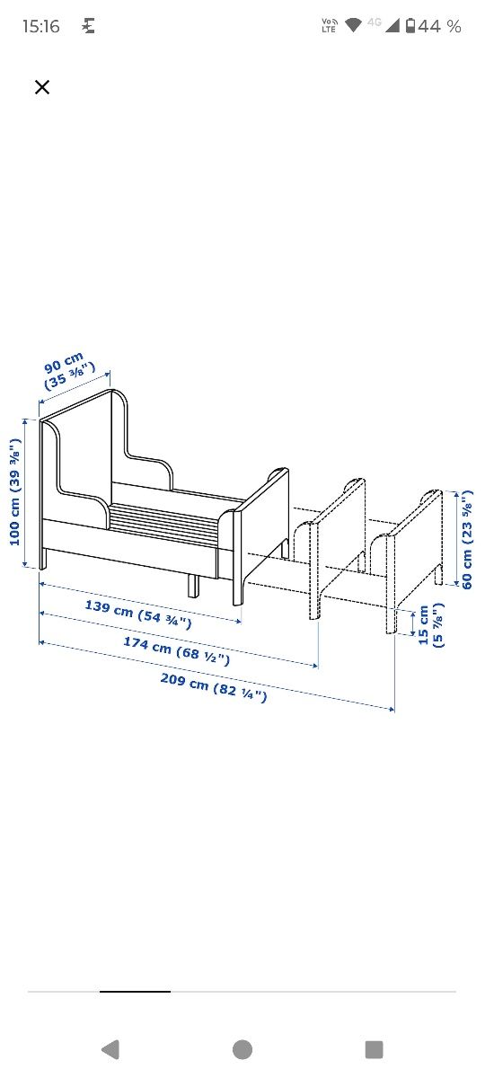 Pat extensibil IKEA BUSUNGE alb 80/200 cm  ( doua bucăți)