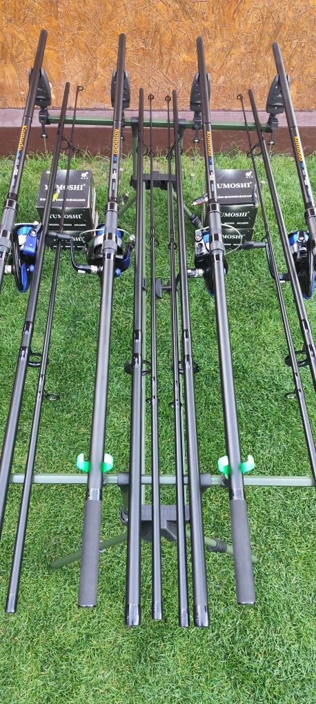 Set 4 Lansete Carbon 3,90m,3 Segm+4 Mulinete 8000+Rod Pod Echipat