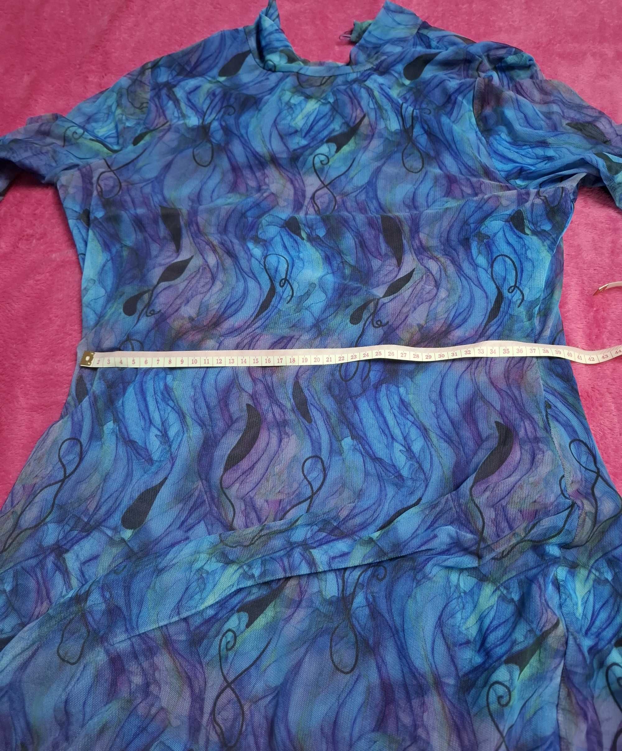 Rochie midi de tul albastru cu model abstract, mulata, M-L