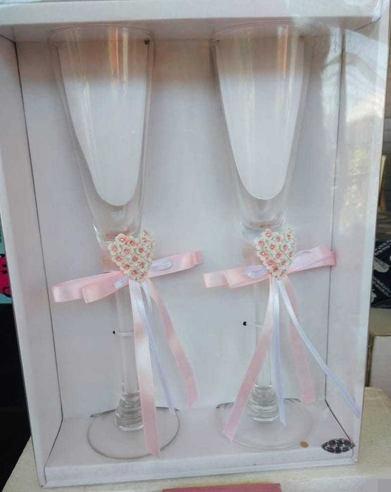 Наборы фужеров\для торта, подароч. коробка бархат, новое