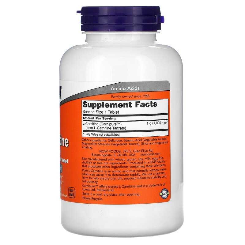 Now Foods, L-карнитин, L-Carnitine 1000 мг, 100 таблеток