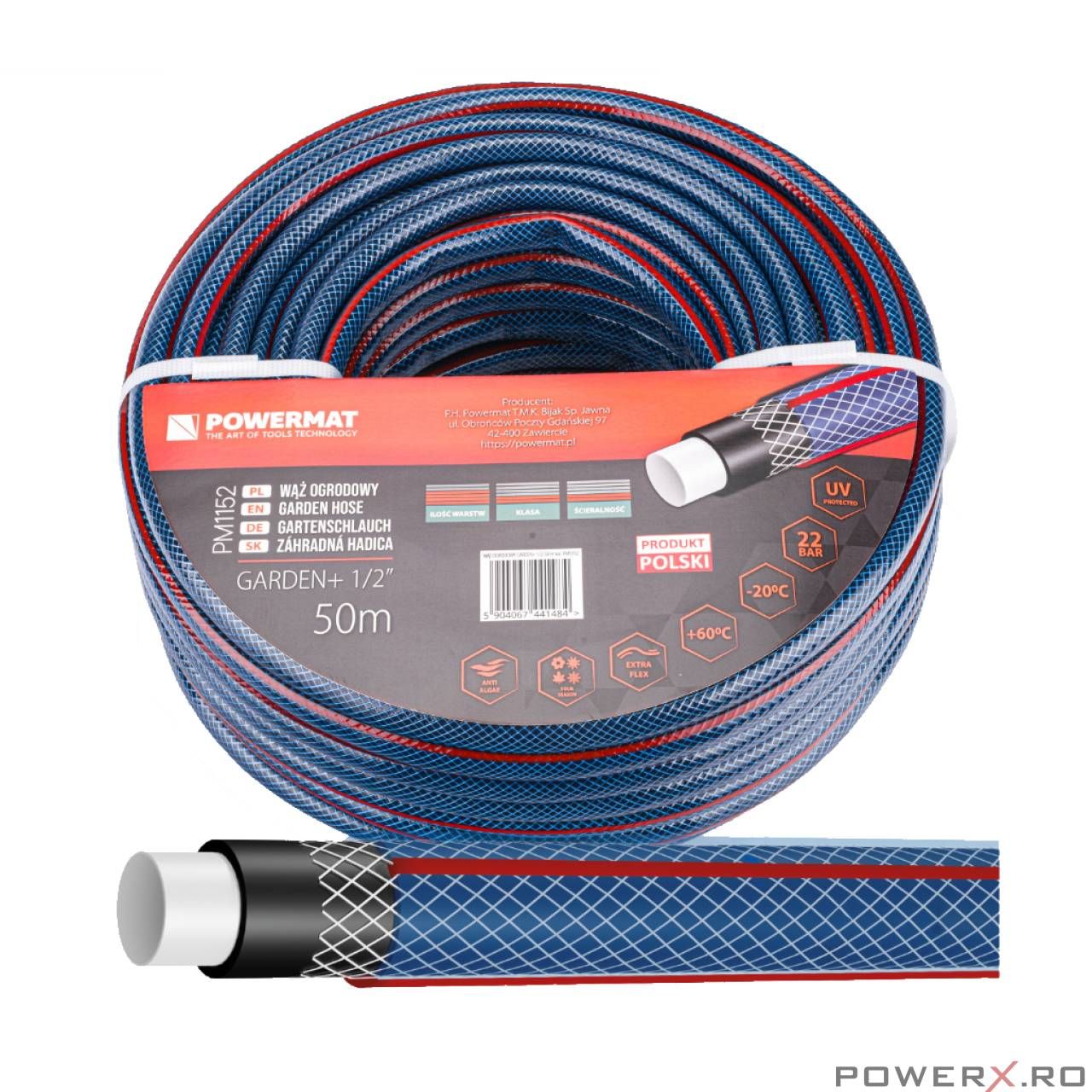 Furtun pentru gradina Garden+ 1/2" 8 bari 50 metri, Powermat