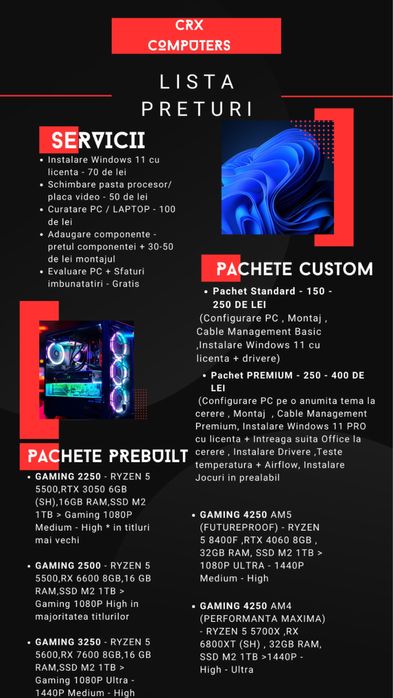 Servicii Configurare / Montare PC GAMING/OFFICE + Servicii software