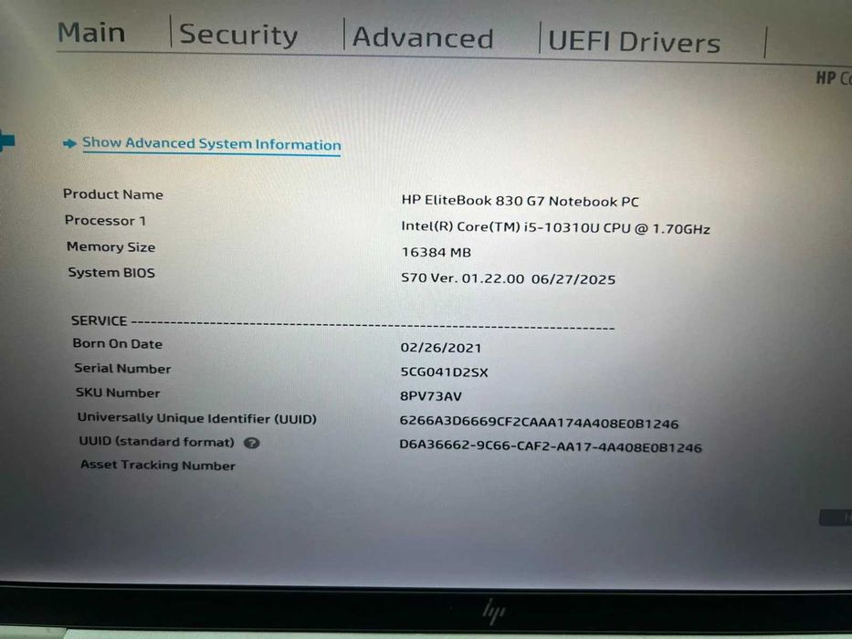 Laptop SH Hp EliteBook 830 G7 i5-10310U 16gb RAM SSD 512 Disp Privacy