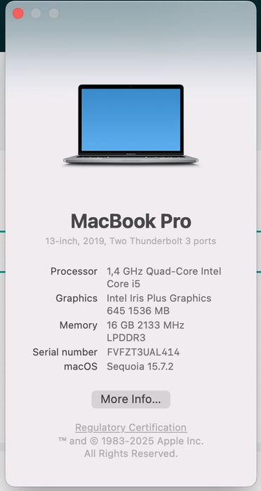 MacBook Pro 13" 2019 Touch Bar - Model: A2159