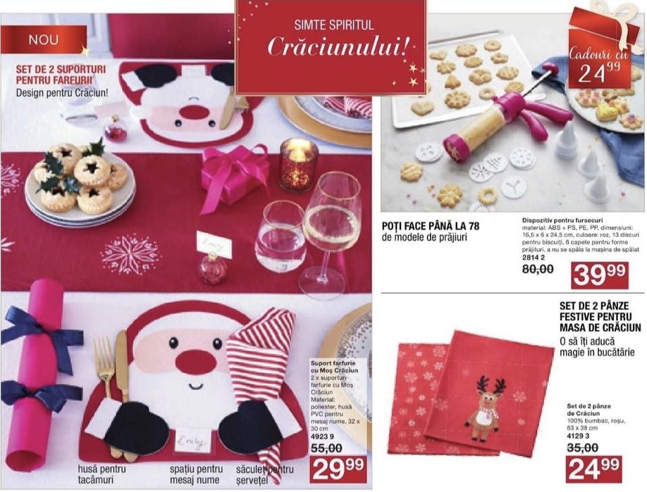 Set 2 panze decorative pentru masa de Craciun, 100% bumbac, Avon