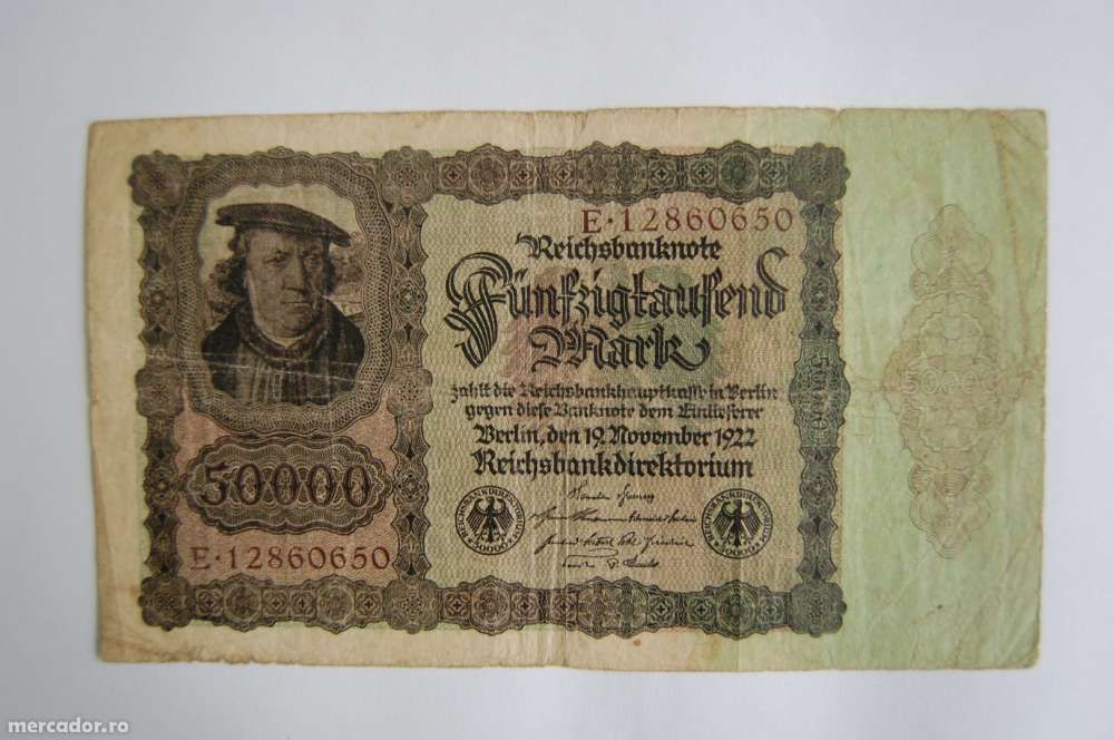 Bancnota 50.000 Mark 1922 din Germania