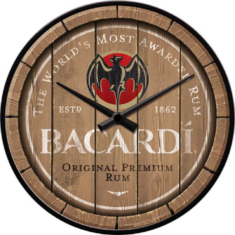 Vand Ceas de perete Bacardi - Wood Barrel Logo