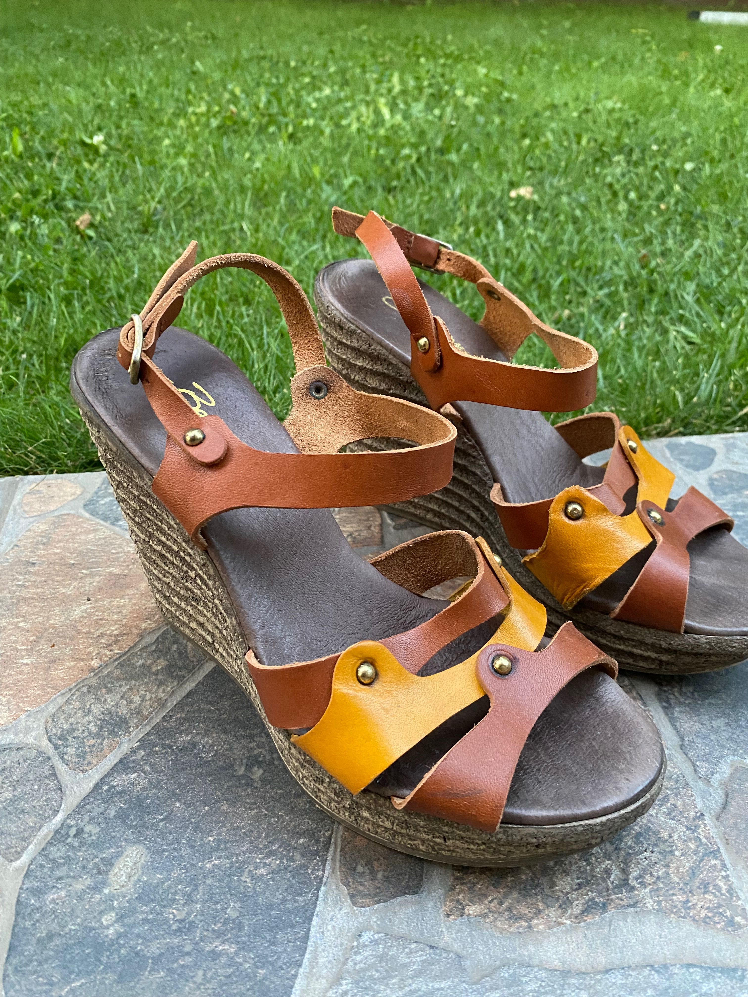Sandale casual maro cu galben de vara