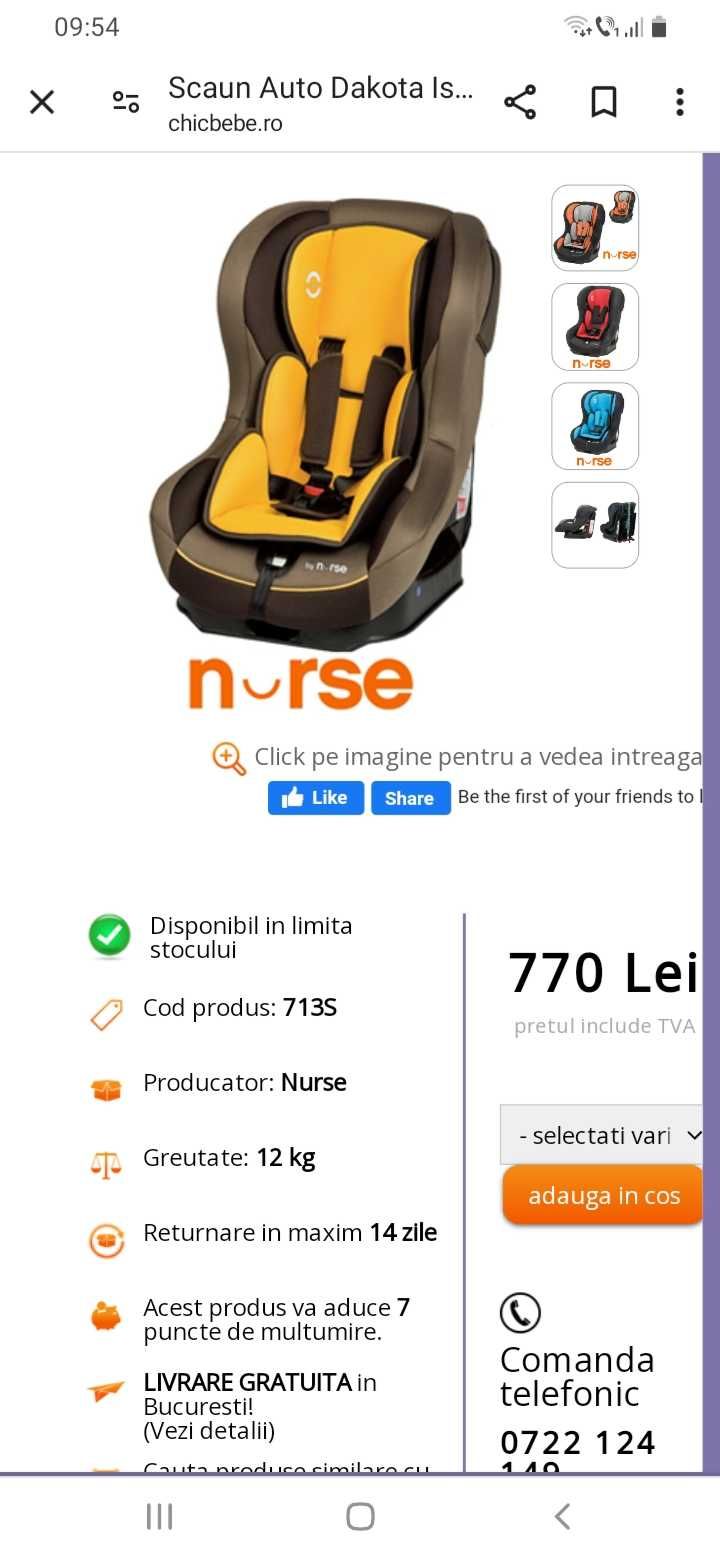 Scaun copii auto nurse