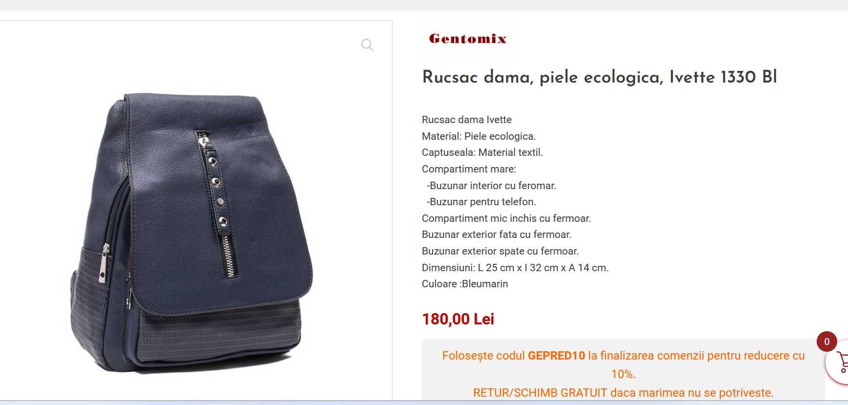 Rucsac convertibil incăpător NOU cu etichetă 33X32 cm bleumarin