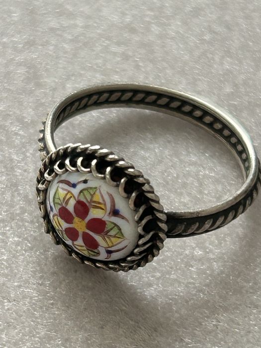 Съветски рядък пръстен с  ръчно рисуван порцелан