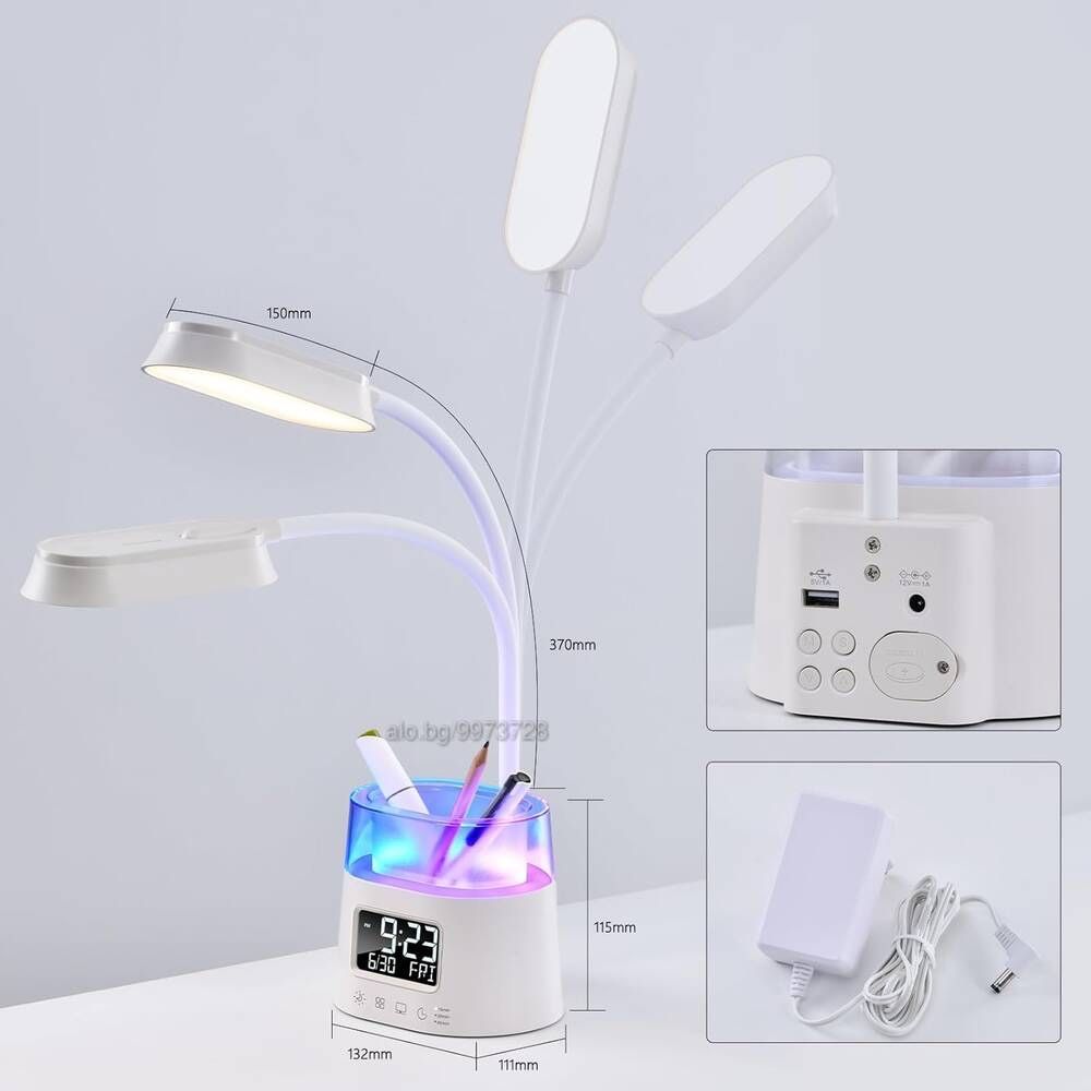LED настолна лампа с държач за писалка uUSB порт-светещ часовник