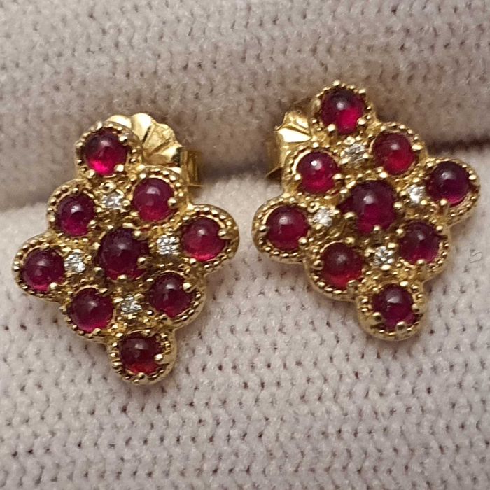 cercei aur 14k cu diamante si top rubine naturale