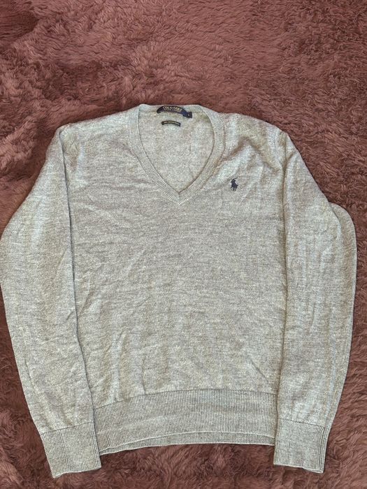 Pulover gri cu guler in V ralph lauren