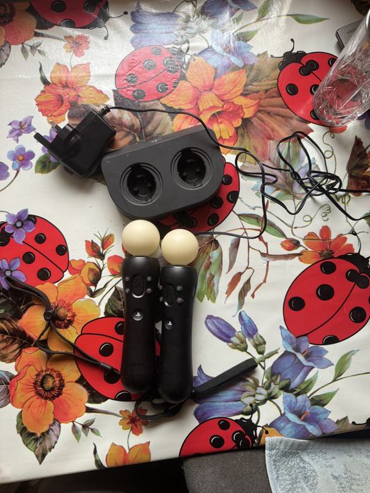 PlayStation Move motion controllers and a dual charging station.