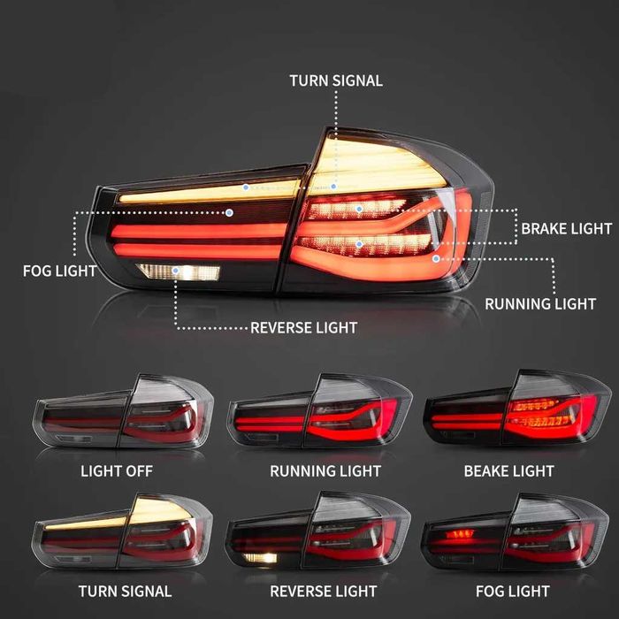 Set Stopuri Lampi LED BMW Seria 3 F30 Model Facelift, Fumuriu Inchis