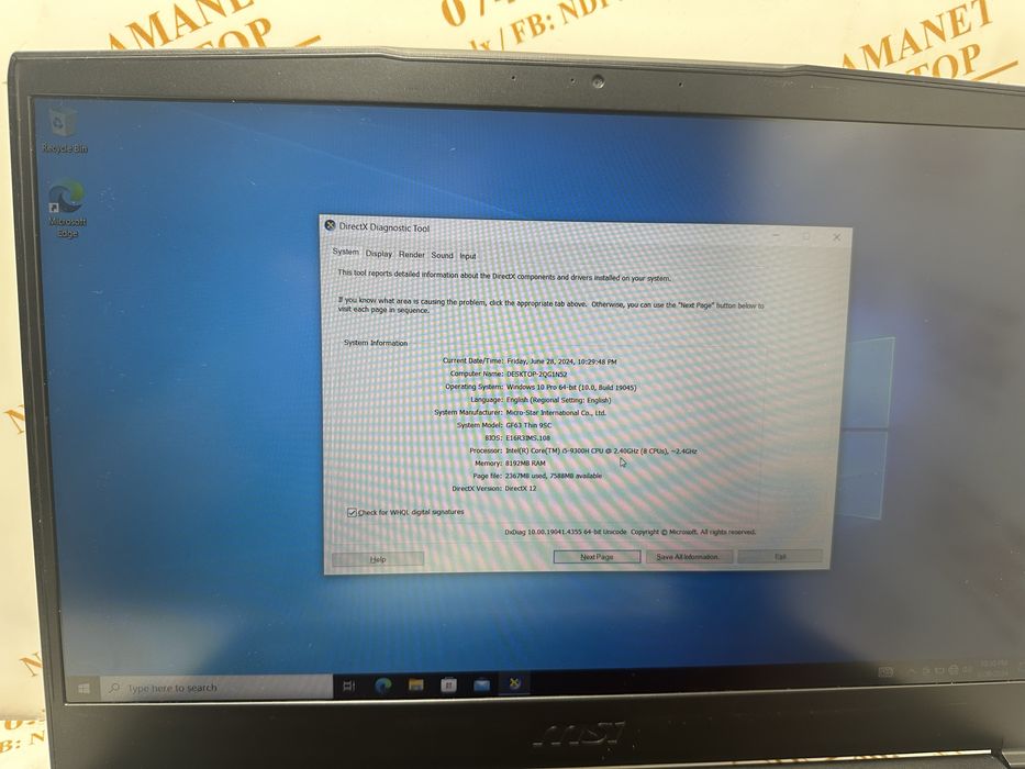 NDP Amanet NON-STOP Calea Vitan Nr. 121 Laptop Gaming MSI (21173)