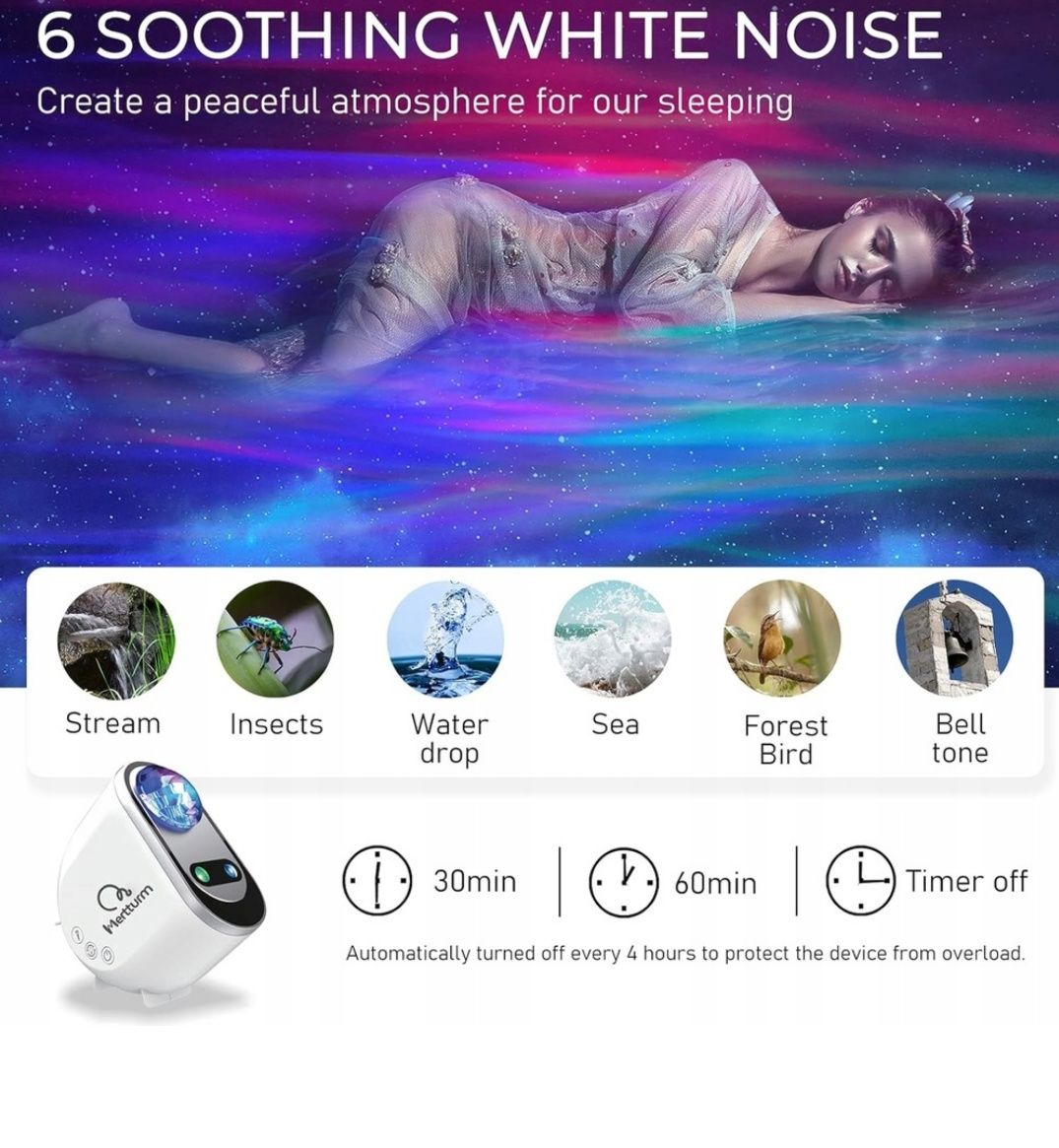 Proiector LED RGBW 3D Galaxy Luka, 63 combinatii, difuzor Bluetooth