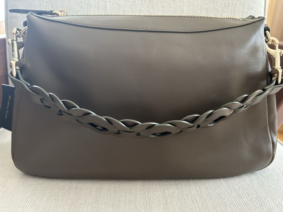 Geanta umar piele naturala kaki Massimo Dutti