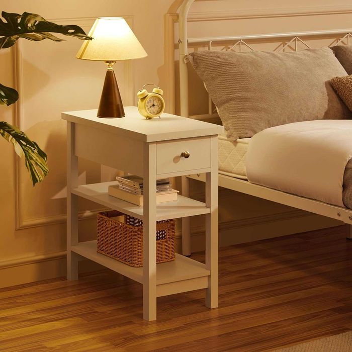 Noptieră albă sertar 2 compartimente dormitor living |S 592667 White