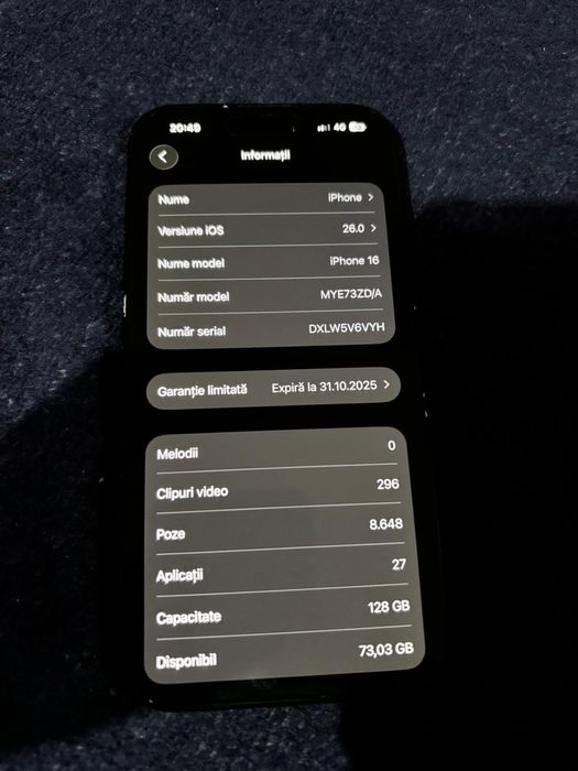 Iphone 16 cu 93% sanatate baterie