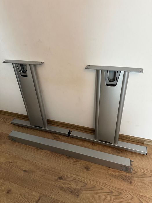cadru birou traversa 2 picioare metalic aluminiu satinat orice blat