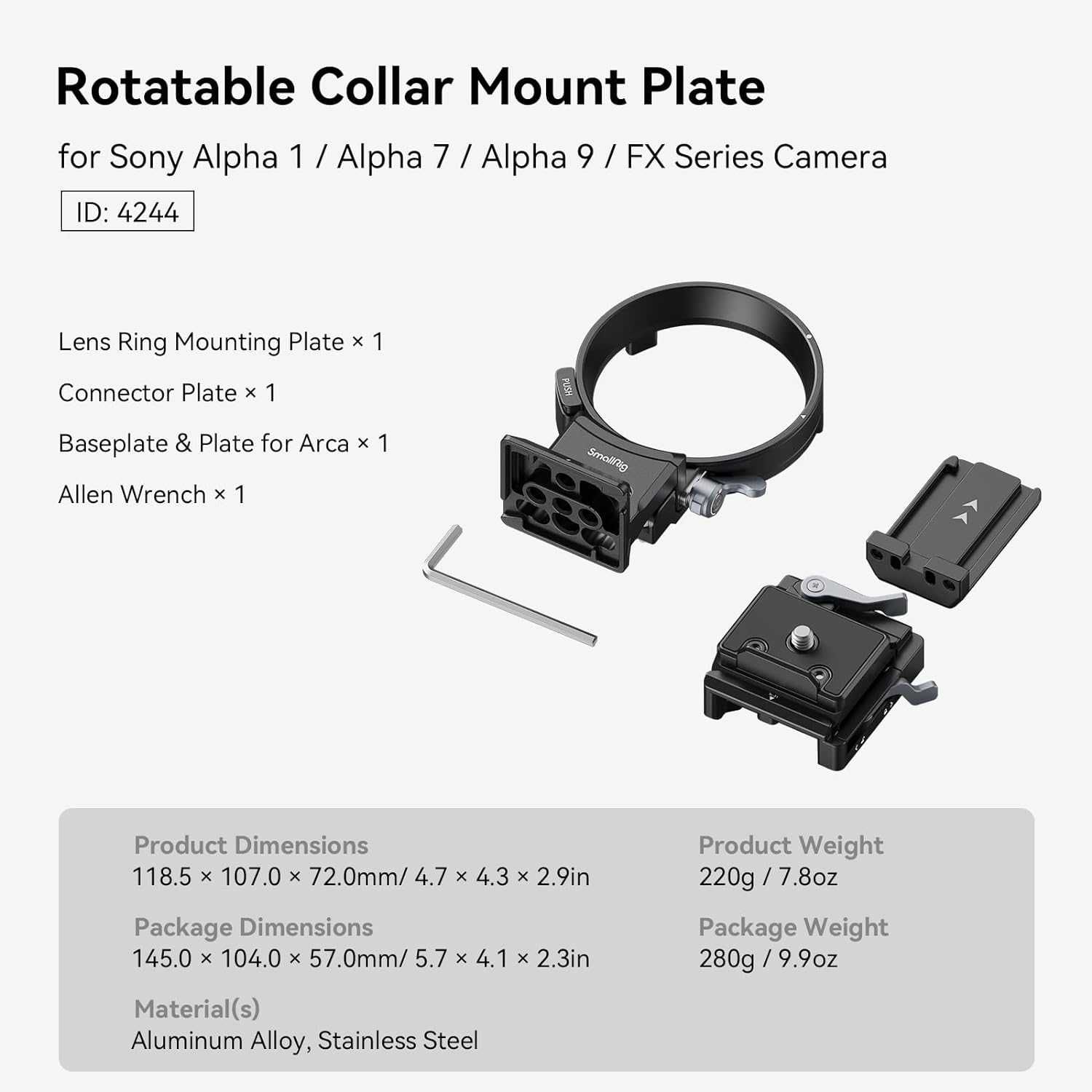 Монтажна плоча с въртяща се яка за Sony Alpha 1 / 7 /  9 / серия FX