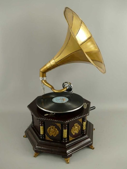 Gramofon octagonal, lemn, negru, H 66