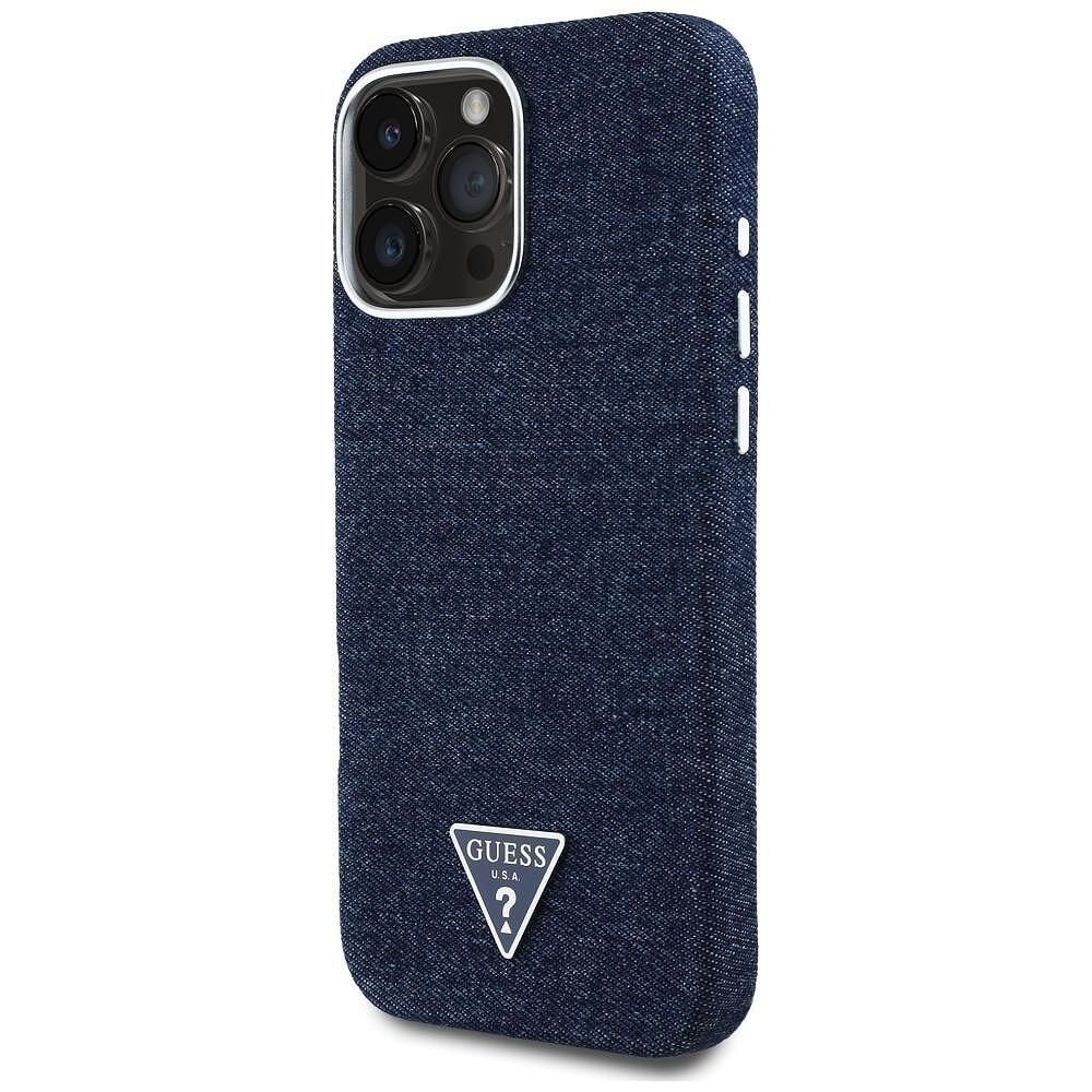 Guess – калъф denim triangle logo magsafe за iphone 16 pro max – син