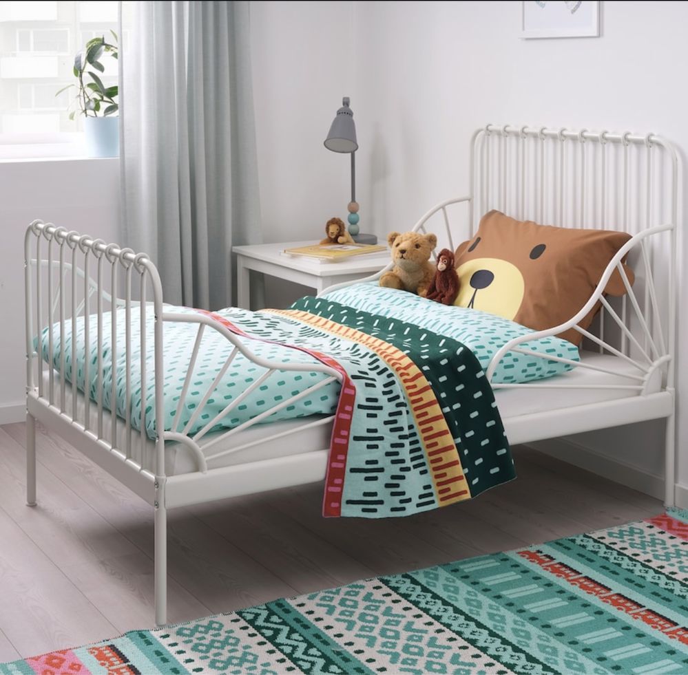Cadru pat extensibil+somieră, alb + saltea spumă 80x200 cm
