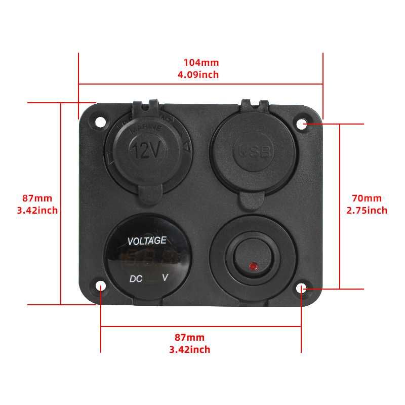 12V/24v панел за вграждане USB зарядно запалка волтметър Бушон  копче