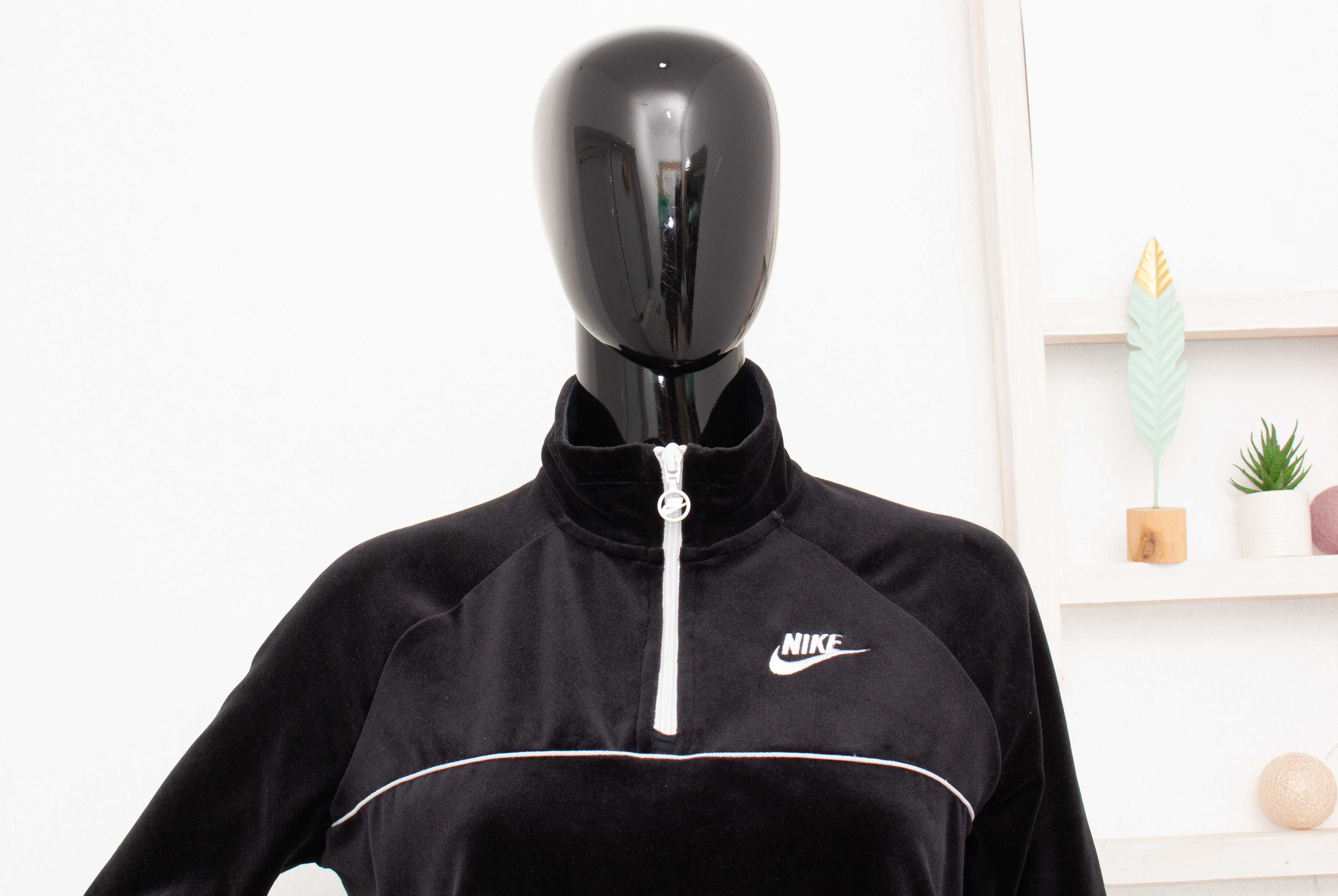 Nike оригинален дамски суичър плюшен черен пуловер четвърт цип М