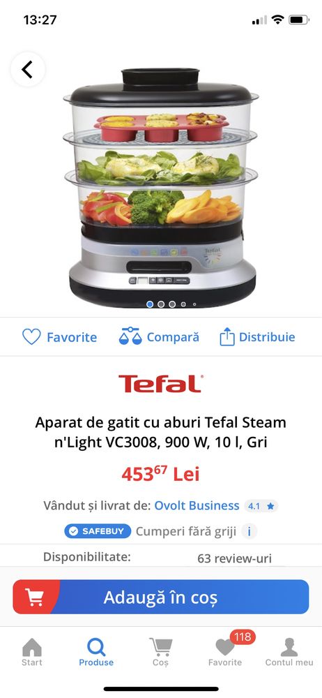 Aparat de gatit cu aburi Tefal