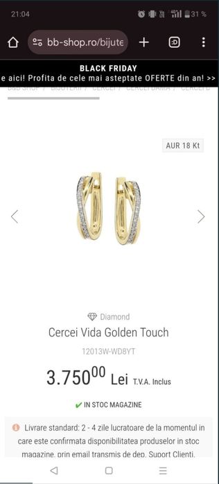 Cercei din aur 18 kt cu diamante naturale – eleganță atemporală