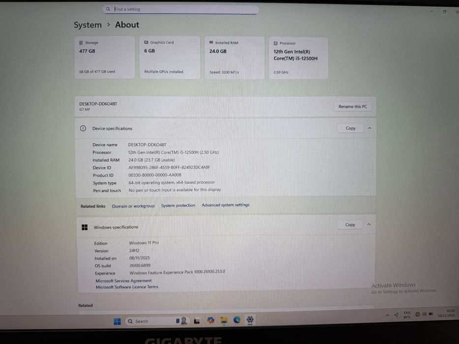 Gaming Gigabyte G7 MF GIGABYTE RC57 RTX 4050