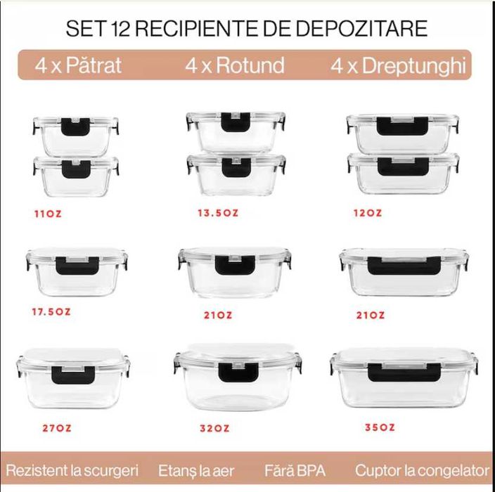 Recipiente / caserolă din sticlă pentru depozitarea alimentelor MCIRCO